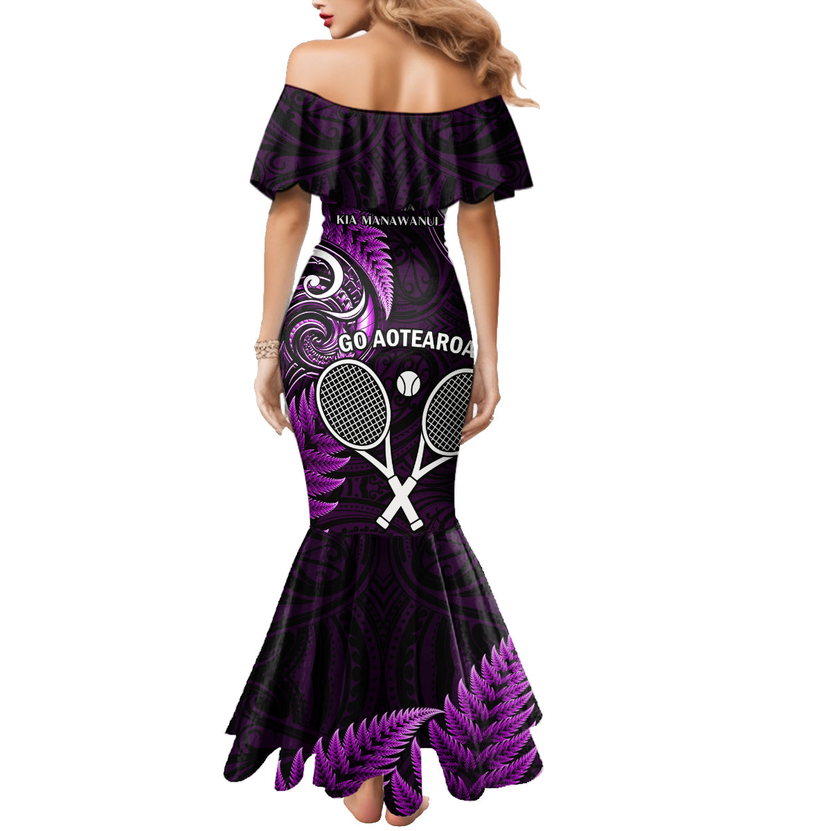 New Zealand Tiki Tennis Family Matching Mermaid Dress and Hawaiian Shirt 2024 Aotearoa Tenehi Maori Silver Fern - Purple