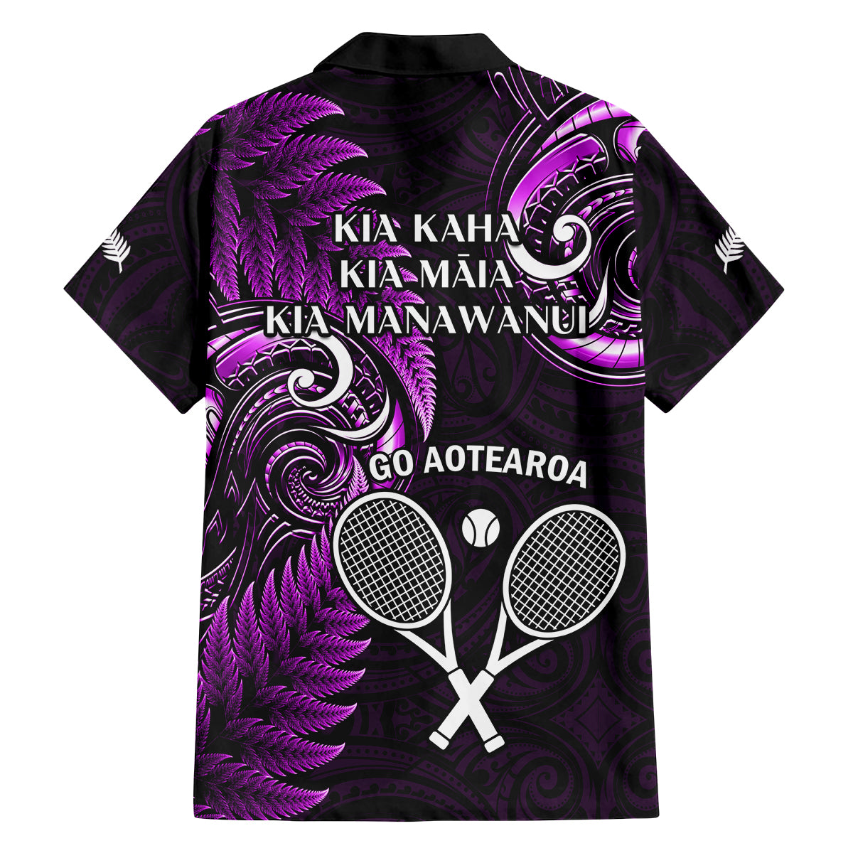 New Zealand Tiki Tennis Family Matching Puletasi and Hawaiian Shirt 2024 Aotearoa Tenehi Maori Silver Fern - Purple