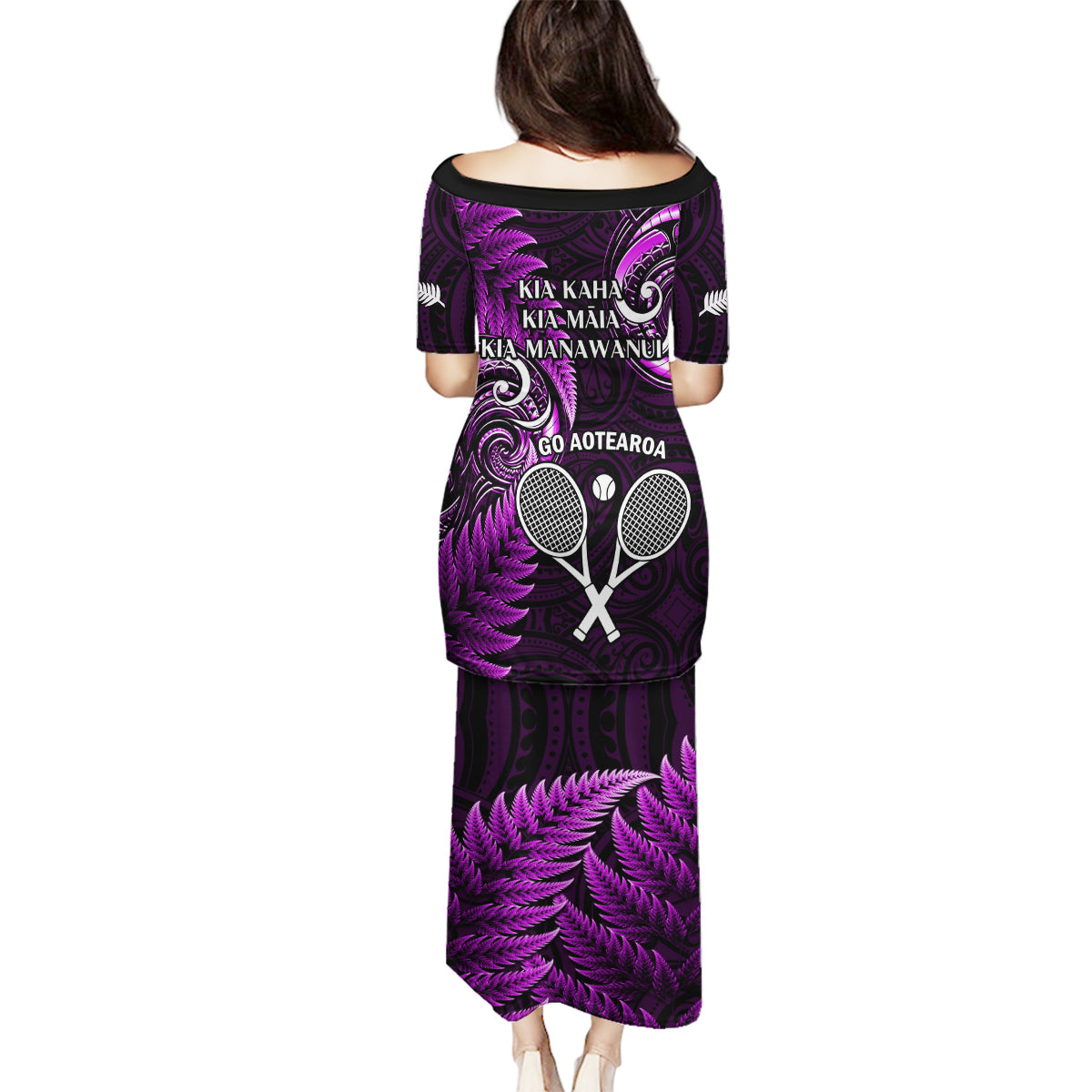 New Zealand Tiki Tennis Family Matching Puletasi and Hawaiian Shirt 2024 Aotearoa Tenehi Maori Silver Fern - Purple