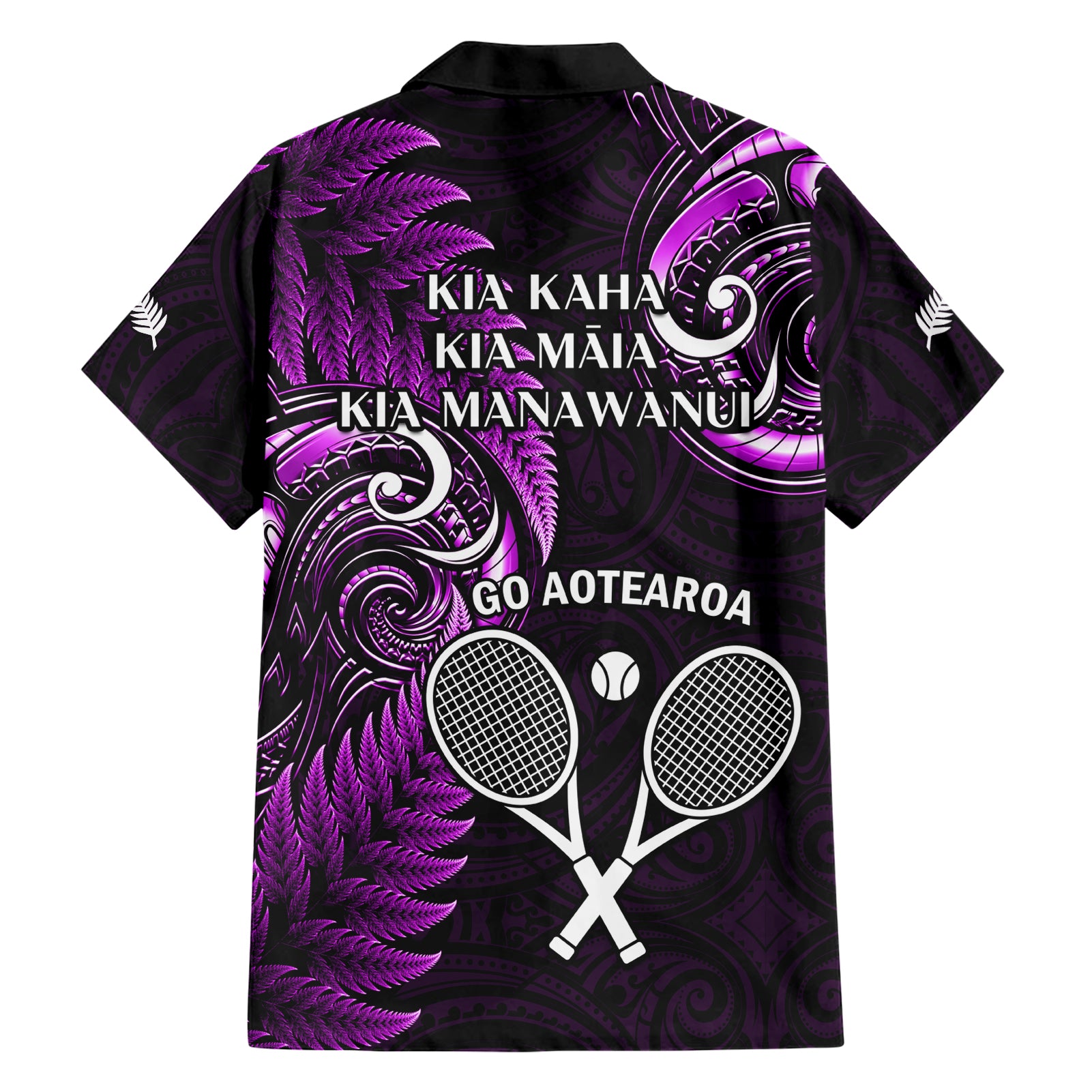 New Zealand Tiki Tennis Family Matching Short Sleeve Bodycon Dress and Hawaiian Shirt 2024 Aotearoa Tenehi Maori Silver Fern - Purple