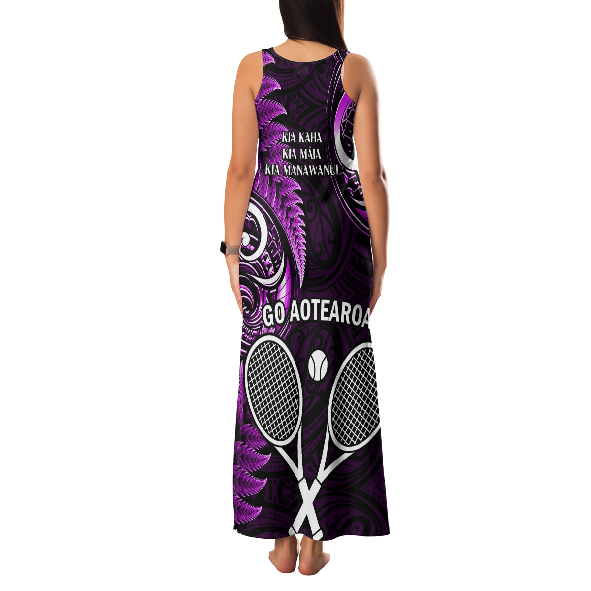 New Zealand Tiki Tennis Family Matching Tank Maxi Dress and Hawaiian Shirt 2024 Aotearoa Tenehi Maori Silver Fern - Purple