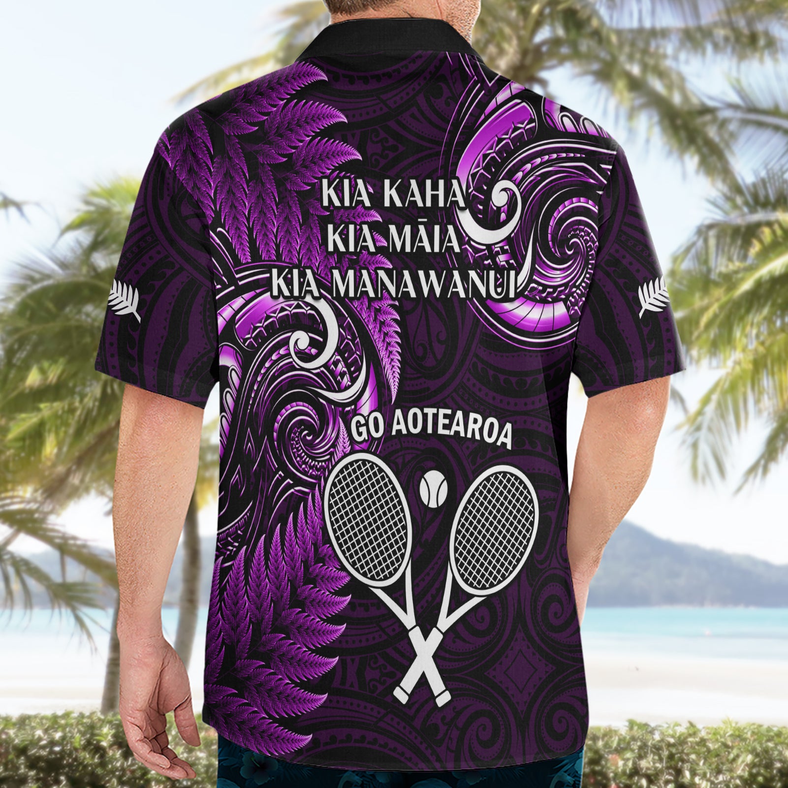 New Zealand Tiki Tennis Hawaiian Shirt 2024 Aotearoa Tenehi Maori Silver Fern - Purple - Vibe Hoodie Shop