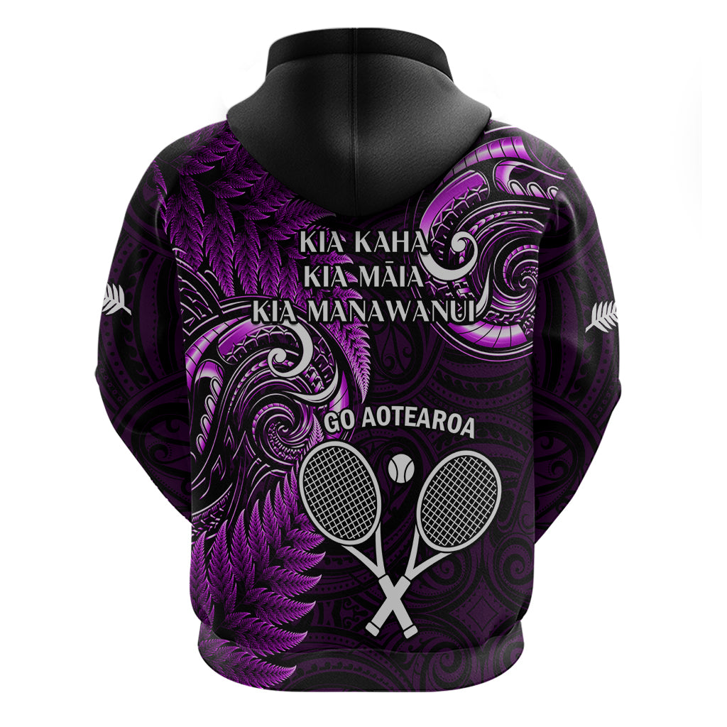 New Zealand Tiki Tennis Hoodie 2024 Aotearoa Tenehi Maori Silver Fern - Purple - Vibe Hoodie Shop