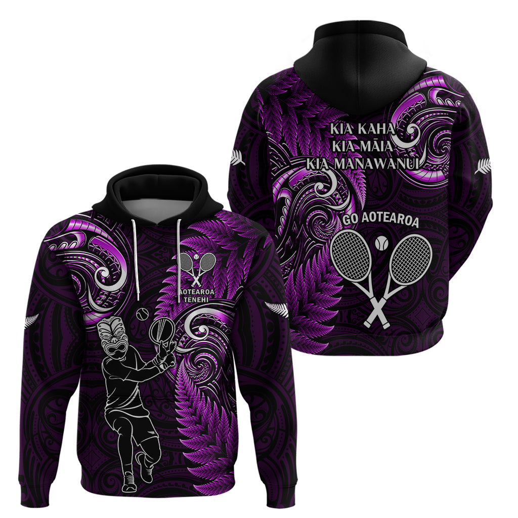 New Zealand Tiki Tennis Hoodie 2024 Aotearoa Tenehi Maori Silver Fern - Purple - Vibe Hoodie Shop