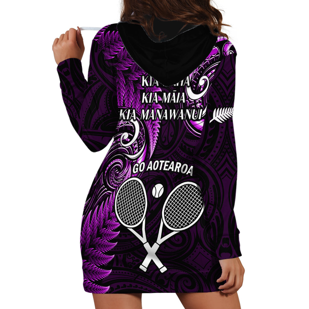 New Zealand Tiki Tennis Hoodie Dress 2024 Aotearoa Tenehi Maori Silver Fern - Purple - Vibe Hoodie Shop