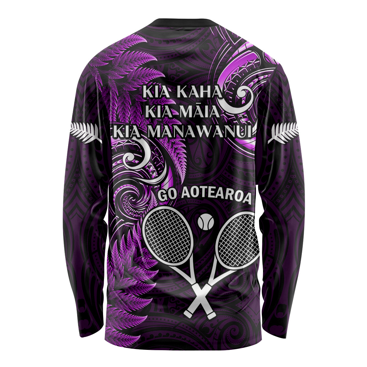 New Zealand Tiki Tennis Long Sleeve Shirt 2024 Aotearoa Tenehi Maori Silver Fern - Purple - Vibe Hoodie Shop