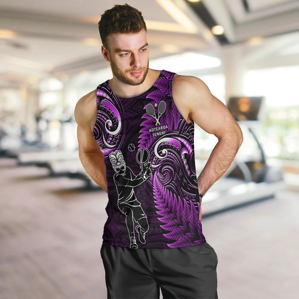 New Zealand Tiki Tennis Men Tank Top 2024 Aotearoa Tenehi Maori Silver Fern - Purple - Vibe Hoodie Shop