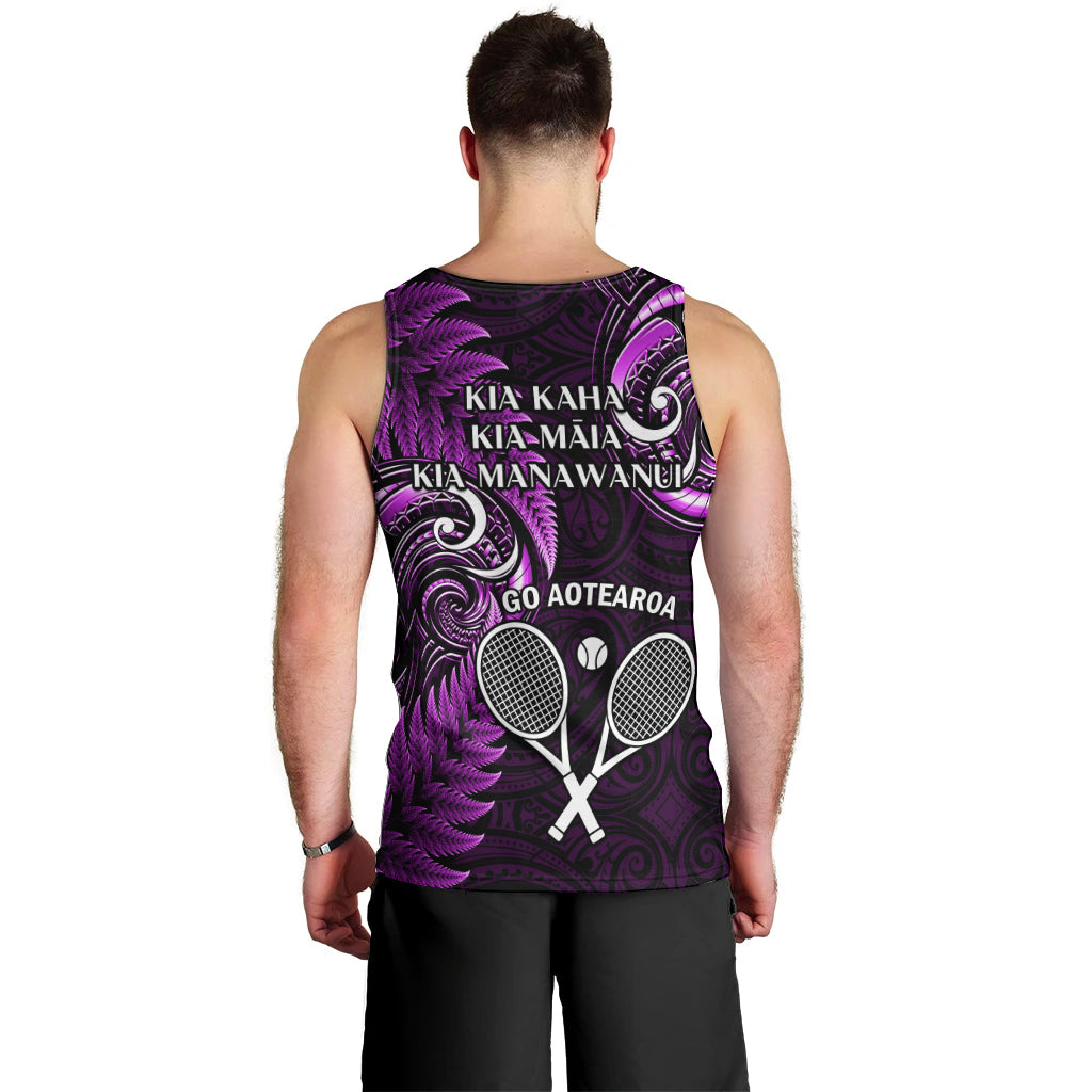 New Zealand Tiki Tennis Men Tank Top 2024 Aotearoa Tenehi Maori Silver Fern - Purple - Vibe Hoodie Shop