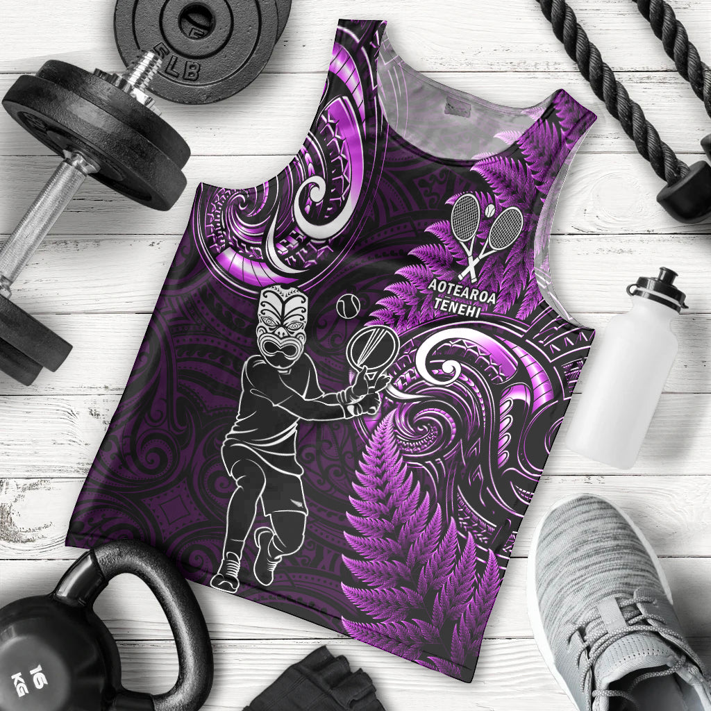 New Zealand Tiki Tennis Men Tank Top 2024 Aotearoa Tenehi Maori Silver Fern - Purple - Vibe Hoodie Shop