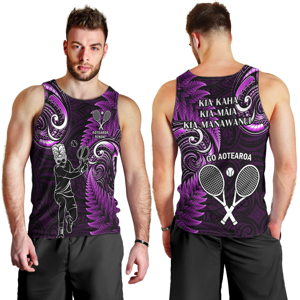 New Zealand Tiki Tennis Men Tank Top 2024 Aotearoa Tenehi Maori Silver Fern - Purple - Vibe Hoodie Shop