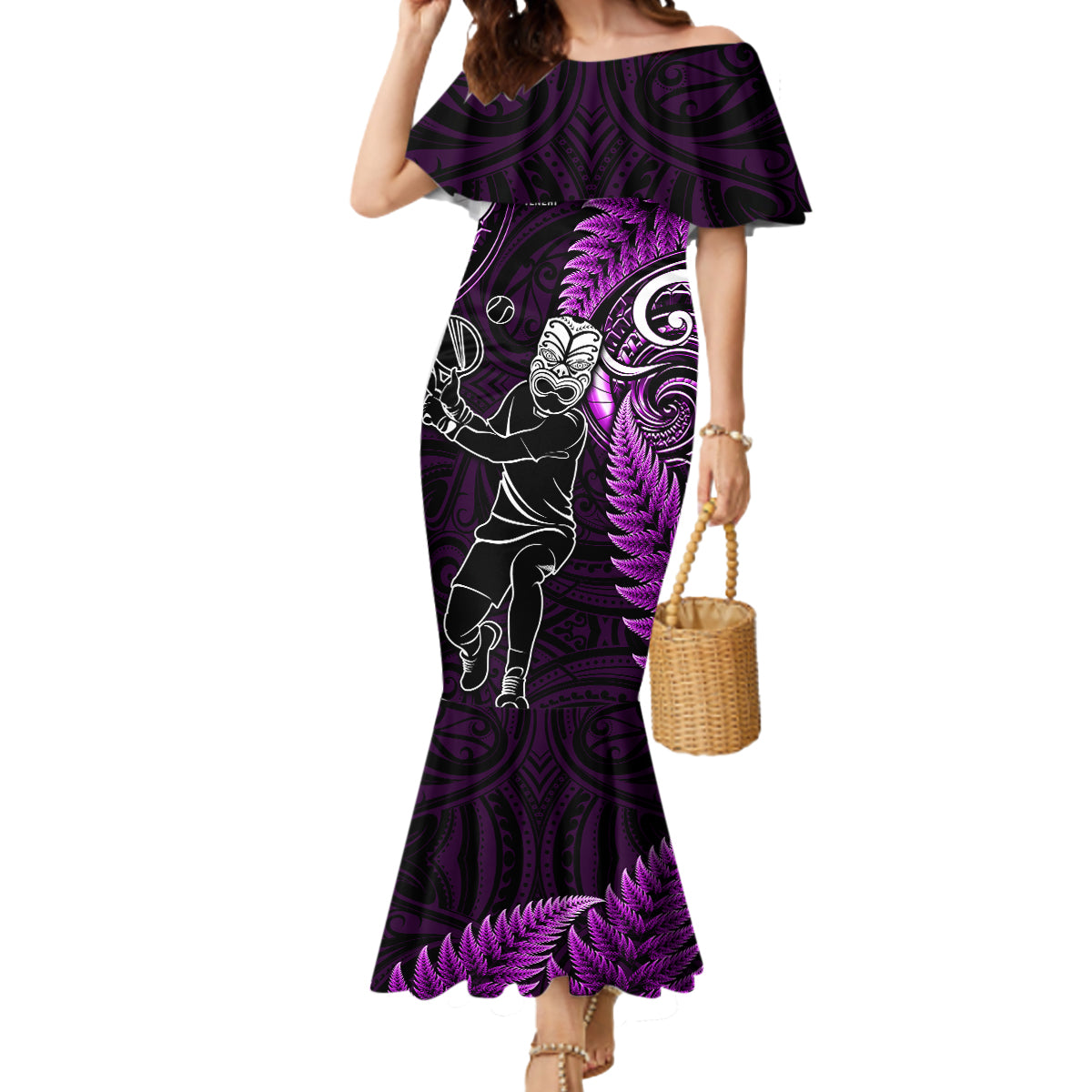 New Zealand Tiki Tennis Mermaid Dress 2024 Aotearoa Tenehi Maori Silver Fern - Purple