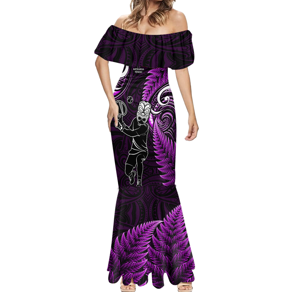 New Zealand Tiki Tennis Mermaid Dress 2024 Aotearoa Tenehi Maori Silver Fern - Purple