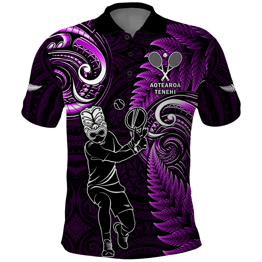 New Zealand Tiki Tennis Polo Shirt 2024 Aotearoa Tenehi Maori Silver Fern - Purple - Vibe Hoodie Shop