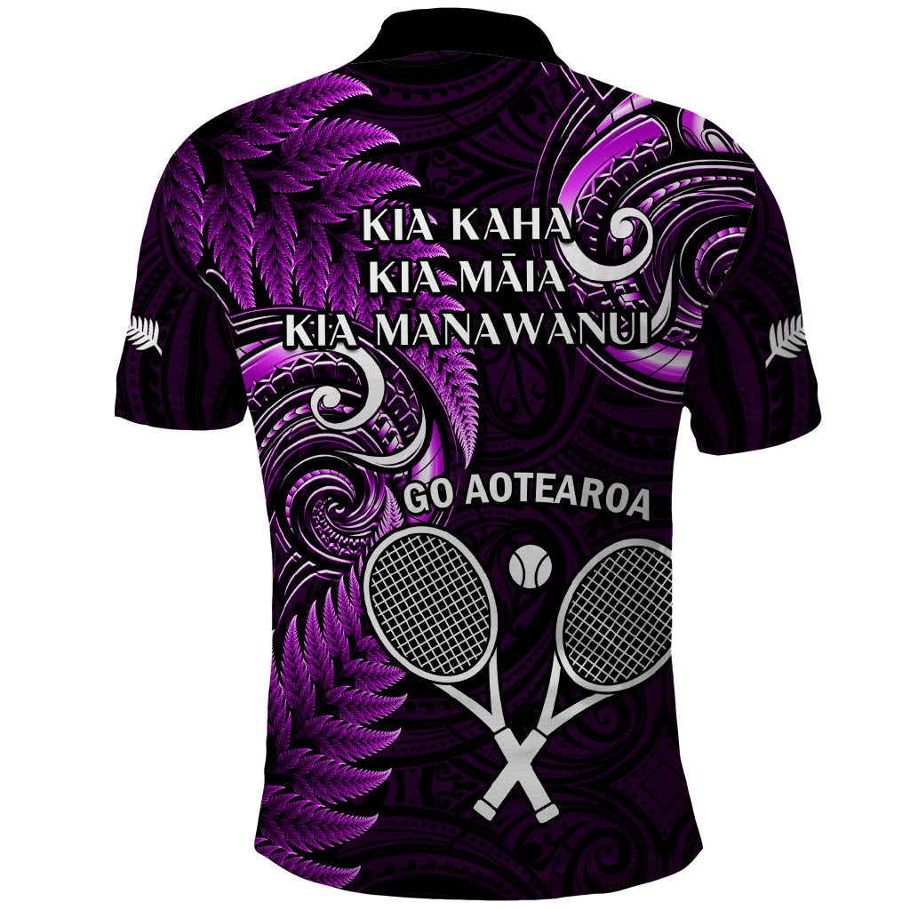 New Zealand Tiki Tennis Polo Shirt 2024 Aotearoa Tenehi Maori Silver Fern - Purple - Vibe Hoodie Shop