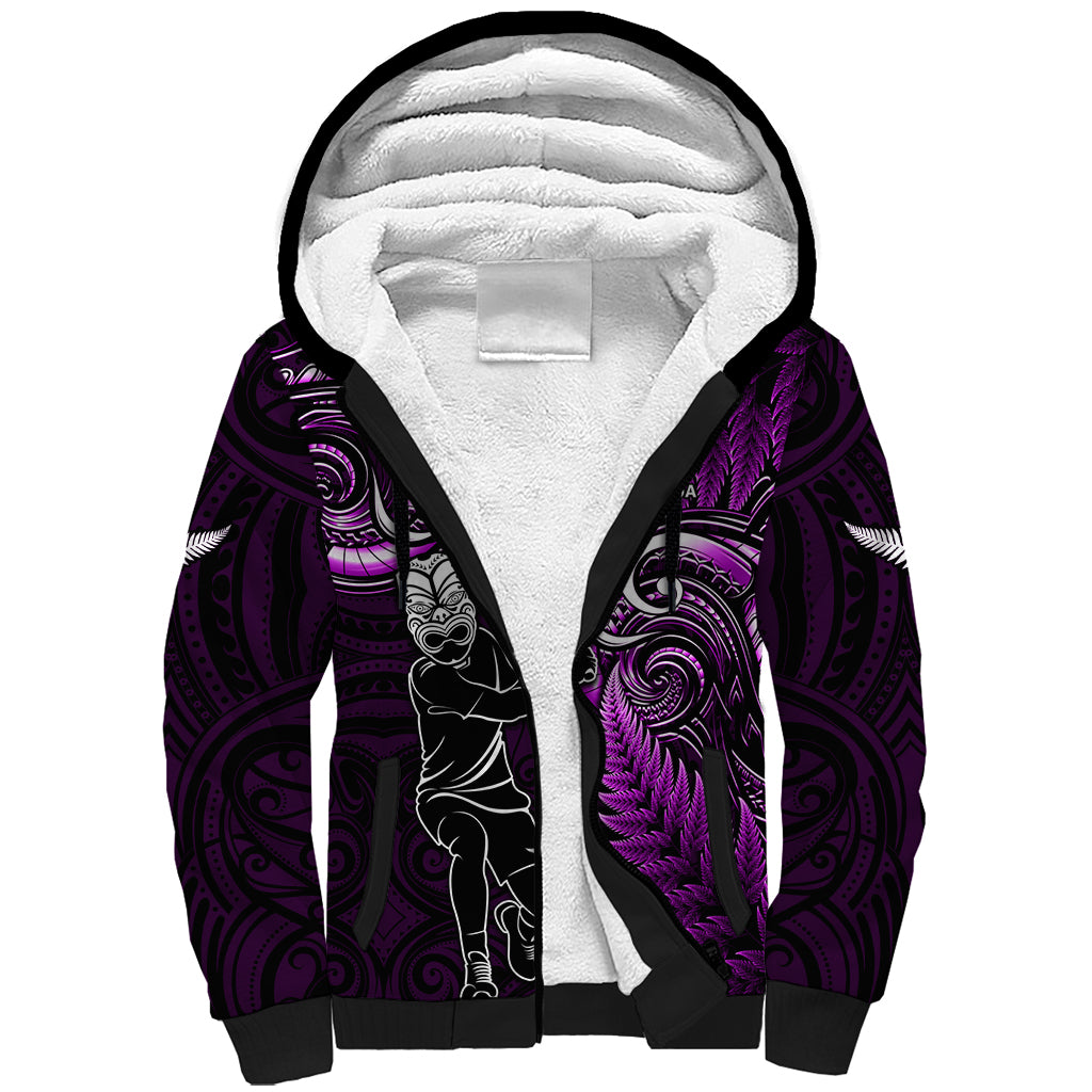 New Zealand Tiki Tennis Sherpa Hoodie 2024 Aotearoa Tenehi Maori Silver Fern - Purple - Vibe Hoodie Shop