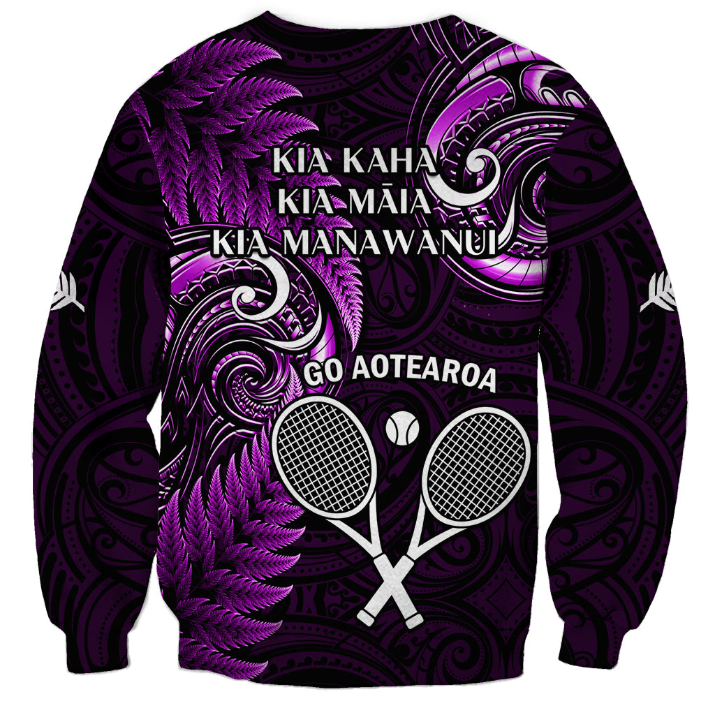 New Zealand Tiki Tennis Sweatshirt 2024 Aotearoa Tenehi Maori Silver Fern - Purple - Vibe Hoodie Shop