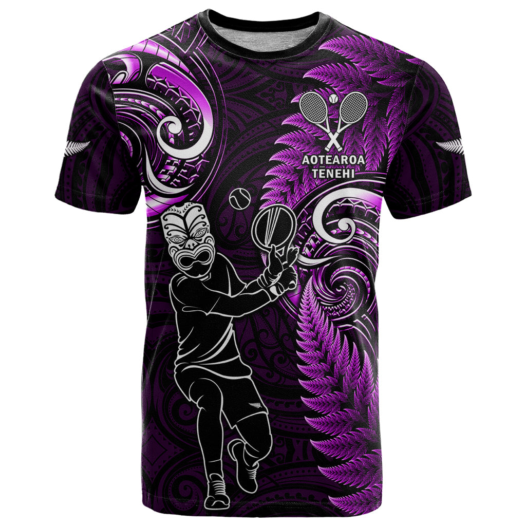 New Zealand Tiki Tennis T Shirt 2024 Aotearoa Tenehi Maori Silver Fern - Purple - Vibe Hoodie Shop