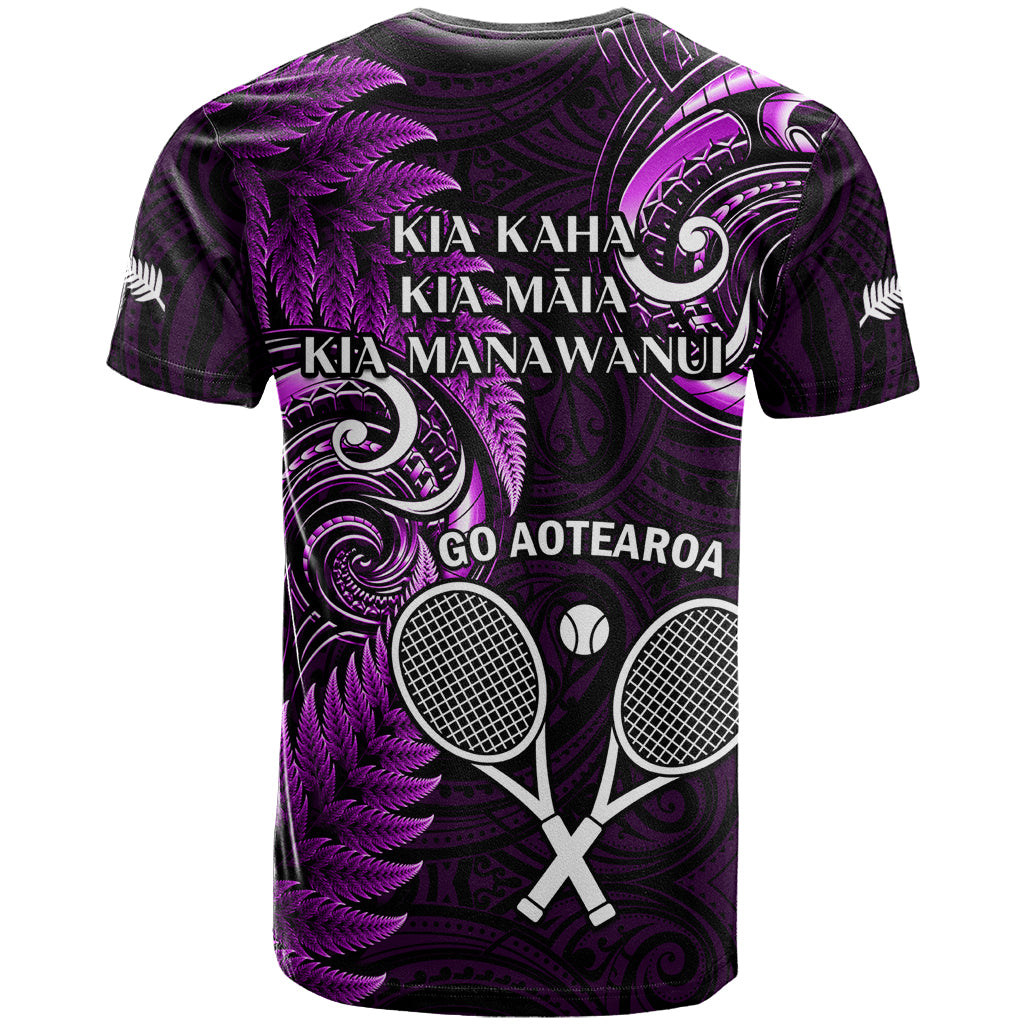 New Zealand Tiki Tennis T Shirt 2024 Aotearoa Tenehi Maori Silver Fern - Purple - Vibe Hoodie Shop