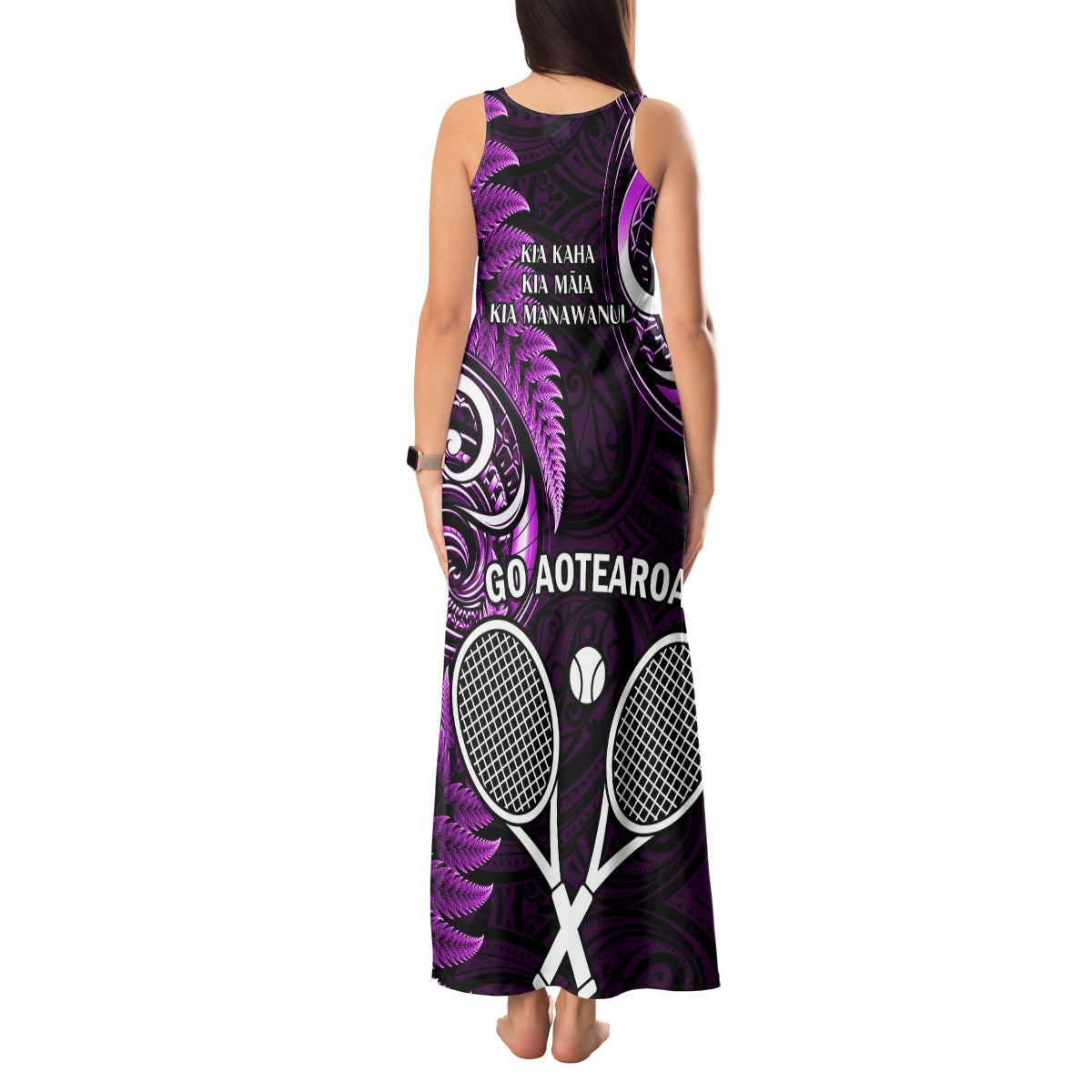 New Zealand Tiki Tennis Tank Maxi Dress 2024 Aotearoa Tenehi Maori Silver Fern - Purple