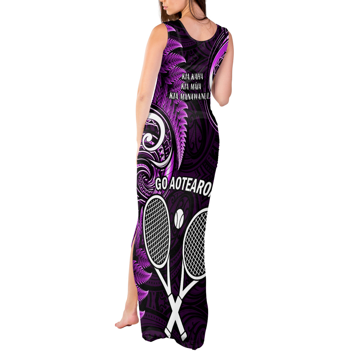 New Zealand Tiki Tennis Tank Maxi Dress 2024 Aotearoa Tenehi Maori Silver Fern - Purple