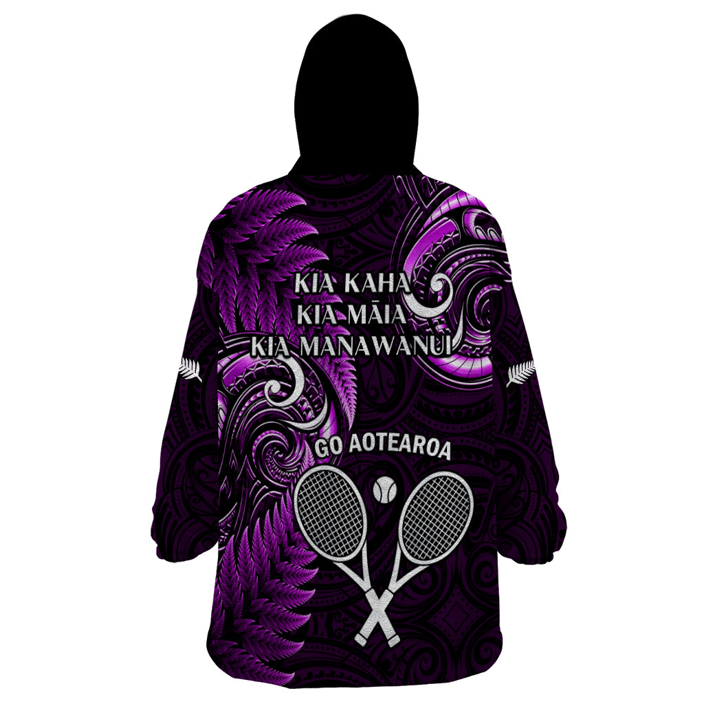 New Zealand Tiki Tennis Wearable Blanket Hoodie 2024 Aotearoa Tenehi Maori Silver Fern - Purple - Vibe Hoodie Shop