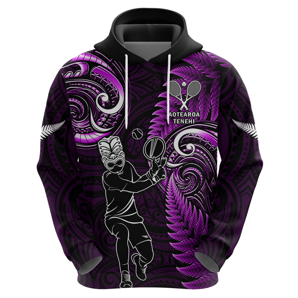 New Zealand Tiki Tennis Zip Hoodie 2024 Aotearoa Tenehi Maori Silver Fern - Purple - Vibe Hoodie Shop