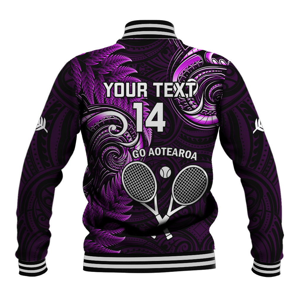 Custom New Zealand Tiki Tennis Baseball Jacket 2024 Aotearoa Tenehi Maori Silver Fern - Purple - Vibe Hoodie Shop