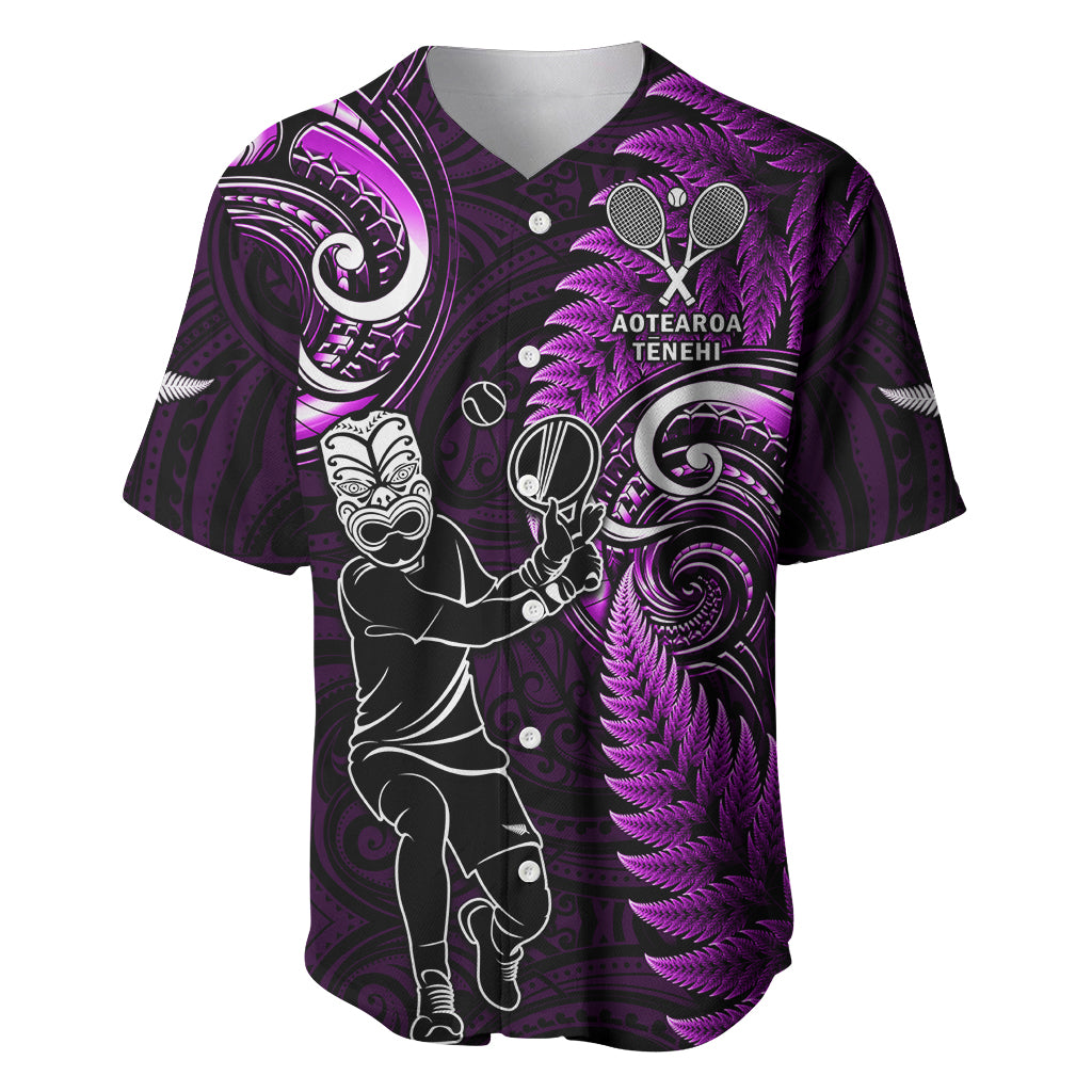 Custom New Zealand Tiki Tennis Baseball Jersey 2024 Aotearoa Tenehi Maori Silver Fern - Purple - Vibe Hoodie Shop