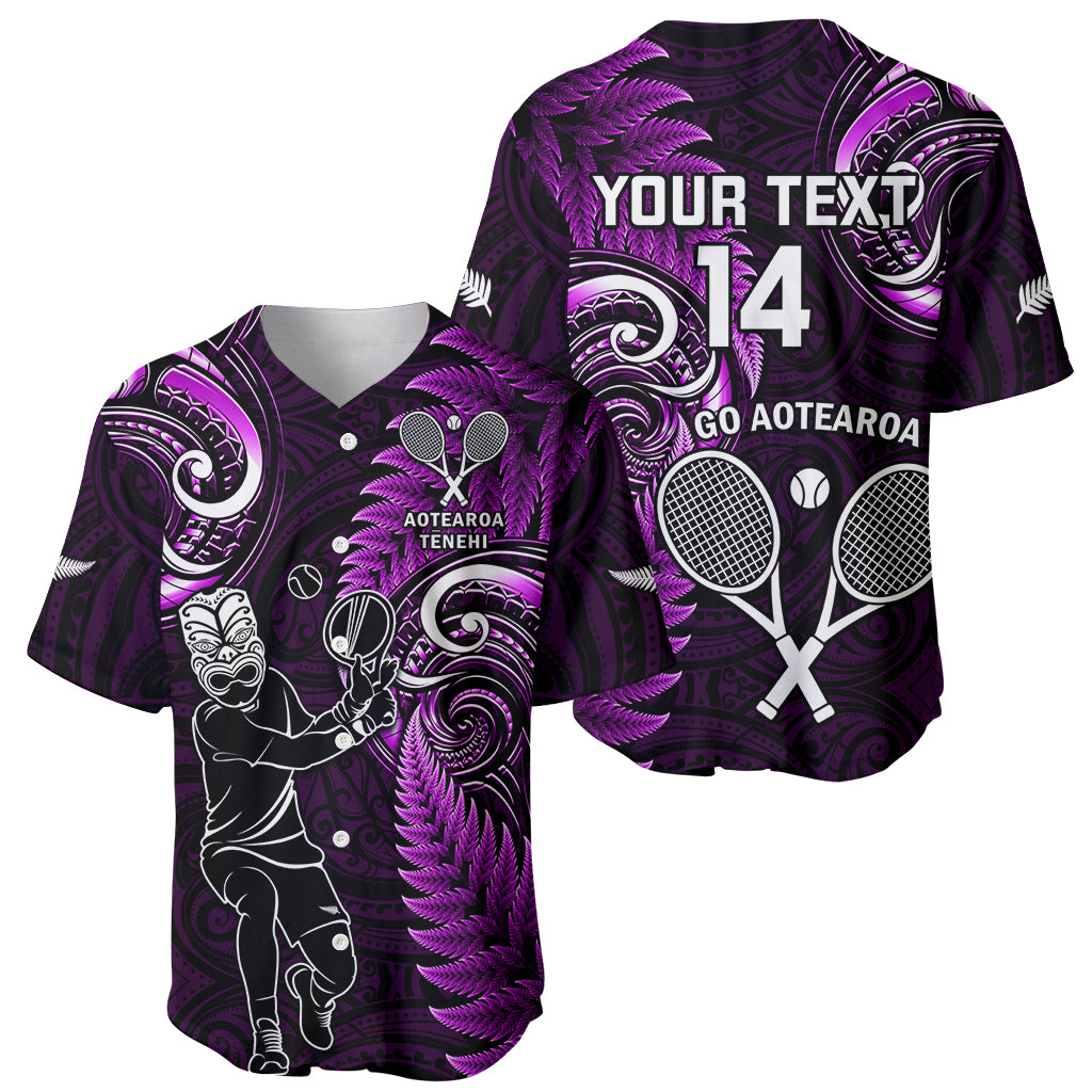 Custom New Zealand Tiki Tennis Baseball Jersey 2024 Aotearoa Tenehi Maori Silver Fern - Purple - Vibe Hoodie Shop