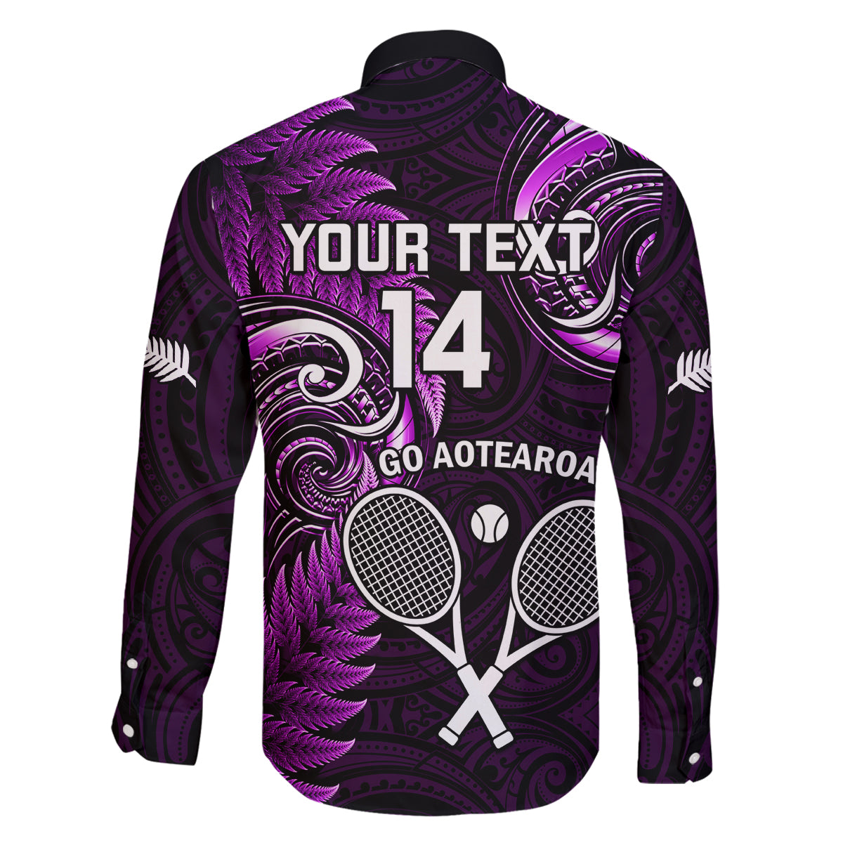 Custom New Zealand Tiki Tennis Family Matching Long Sleeve Bodycon Dress and Hawaiian Shirt 2024 Aotearoa Tenehi Maori Silver Fern - Purple