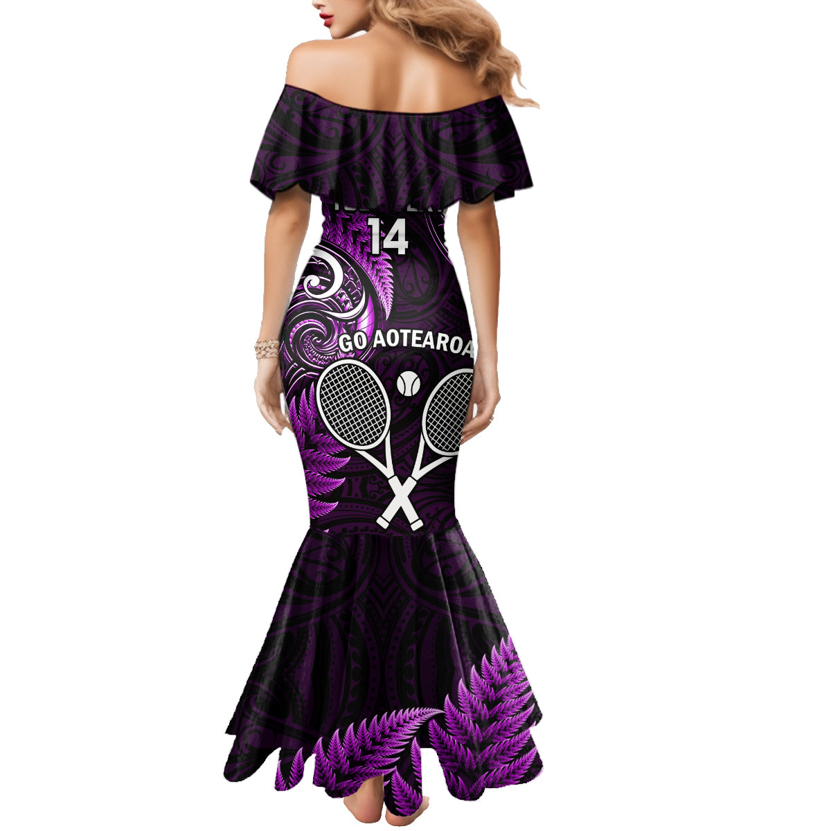 Custom New Zealand Tiki Tennis Family Matching Mermaid Dress and Hawaiian Shirt 2024 Aotearoa Tenehi Maori Silver Fern - Purple