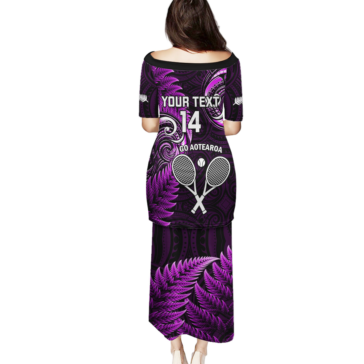 Custom New Zealand Tiki Tennis Family Matching Puletasi and Hawaiian Shirt 2024 Aotearoa Tenehi Maori Silver Fern - Purple