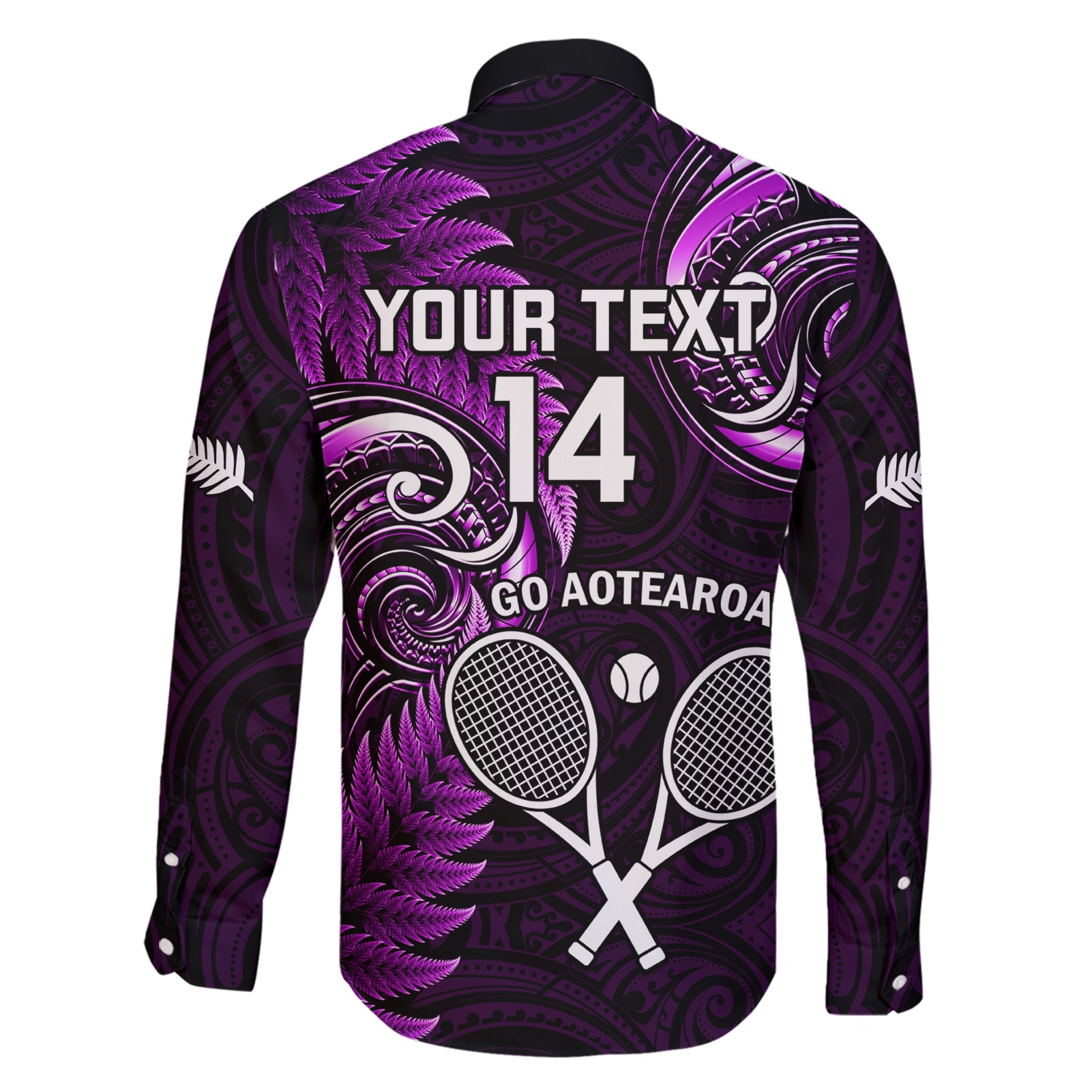 Custom New Zealand Tiki Tennis Family Matching Short Sleeve Bodycon Dress and Hawaiian Shirt 2024 Aotearoa Tenehi Maori Silver Fern - Purple