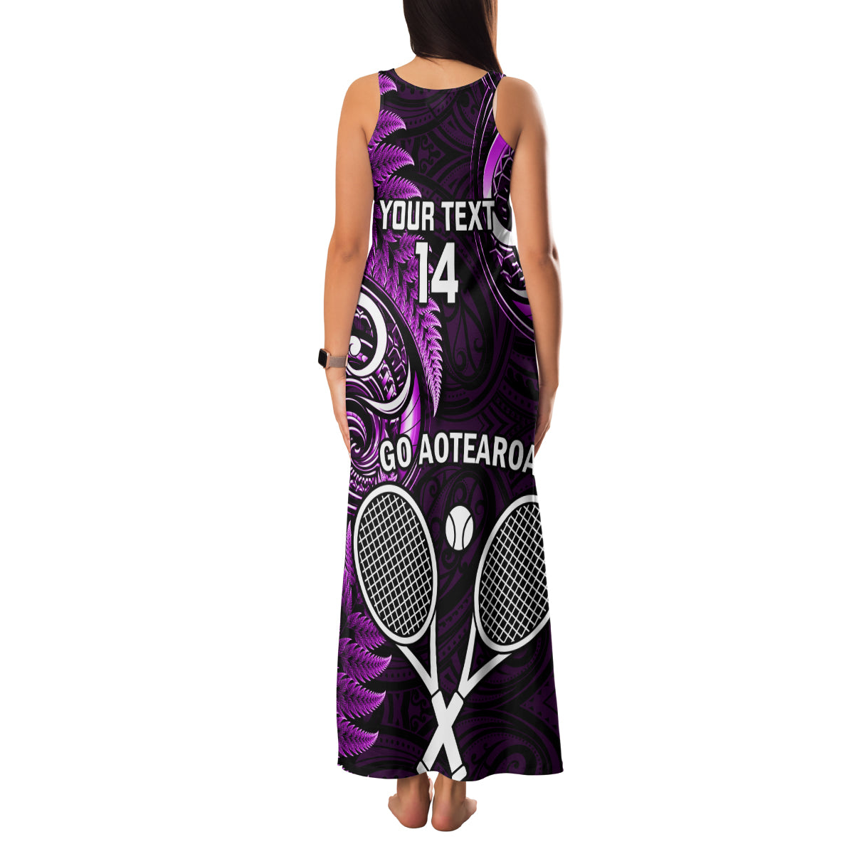 Custom New Zealand Tiki Tennis Family Matching Tank Maxi Dress and Hawaiian Shirt 2024 Aotearoa Tenehi Maori Silver Fern - Purple