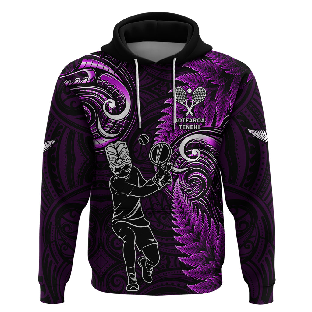 Custom New Zealand Tiki Tennis Hoodie 2024 Aotearoa Tenehi Maori Silver Fern - Purple - Vibe Hoodie Shop