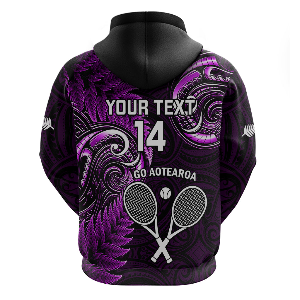 Custom New Zealand Tiki Tennis Hoodie 2024 Aotearoa Tenehi Maori Silver Fern - Purple - Vibe Hoodie Shop