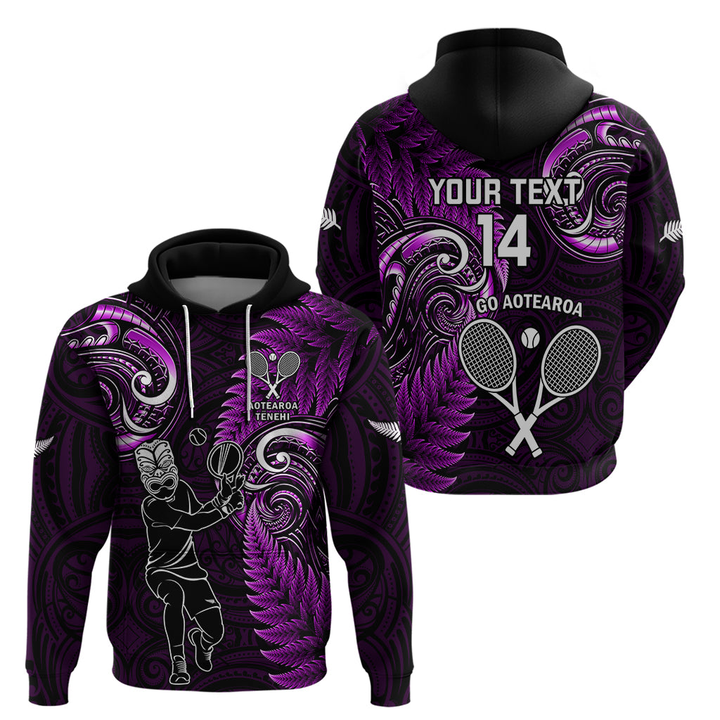 Custom New Zealand Tiki Tennis Hoodie 2024 Aotearoa Tenehi Maori Silver Fern - Purple - Vibe Hoodie Shop