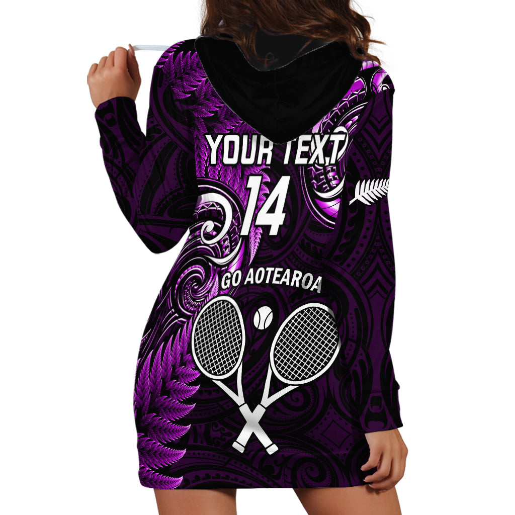 Custom New Zealand Tiki Tennis Hoodie Dress 2024 Aotearoa Tenehi Maori Silver Fern - Purple - Vibe Hoodie Shop