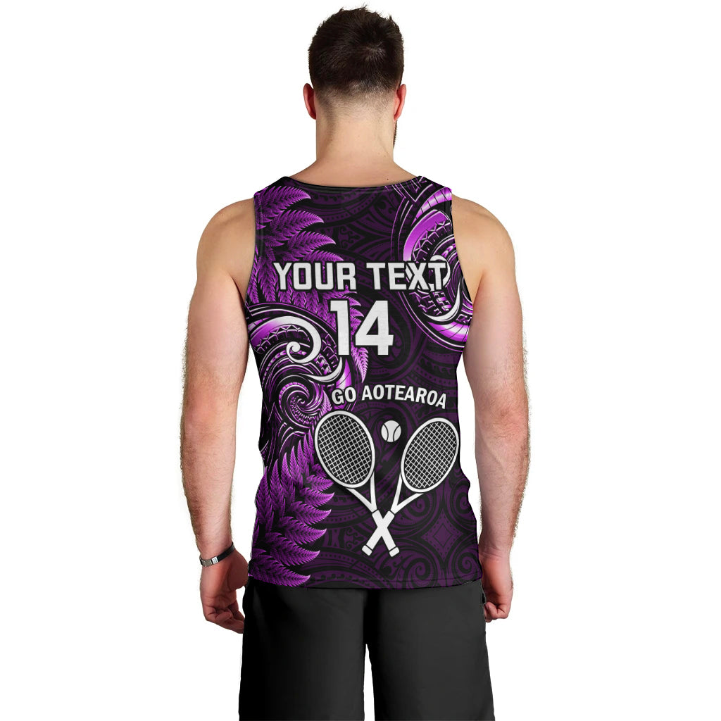 Custom New Zealand Tiki Tennis Men Tank Top 2024 Aotearoa Tenehi Maori Silver Fern - Purple - Vibe Hoodie Shop