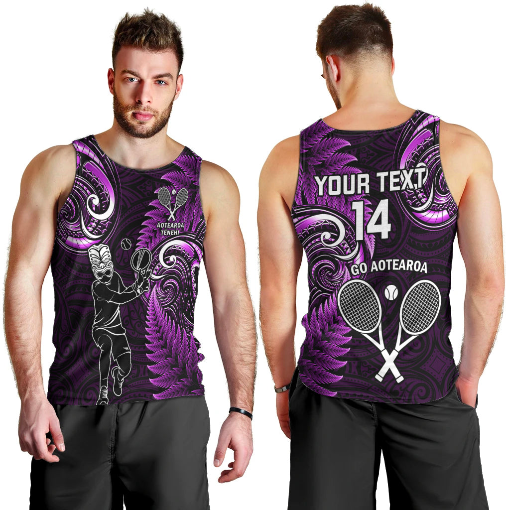 Custom New Zealand Tiki Tennis Men Tank Top 2024 Aotearoa Tenehi Maori Silver Fern - Purple - Vibe Hoodie Shop