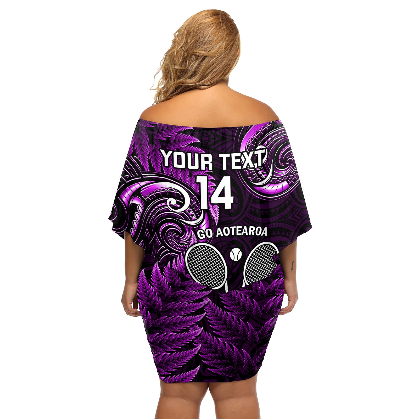 Custom New Zealand Tiki Tennis Off Shoulder Short Dress 2024 Aotearoa Tenehi Maori Silver Fern - Purple