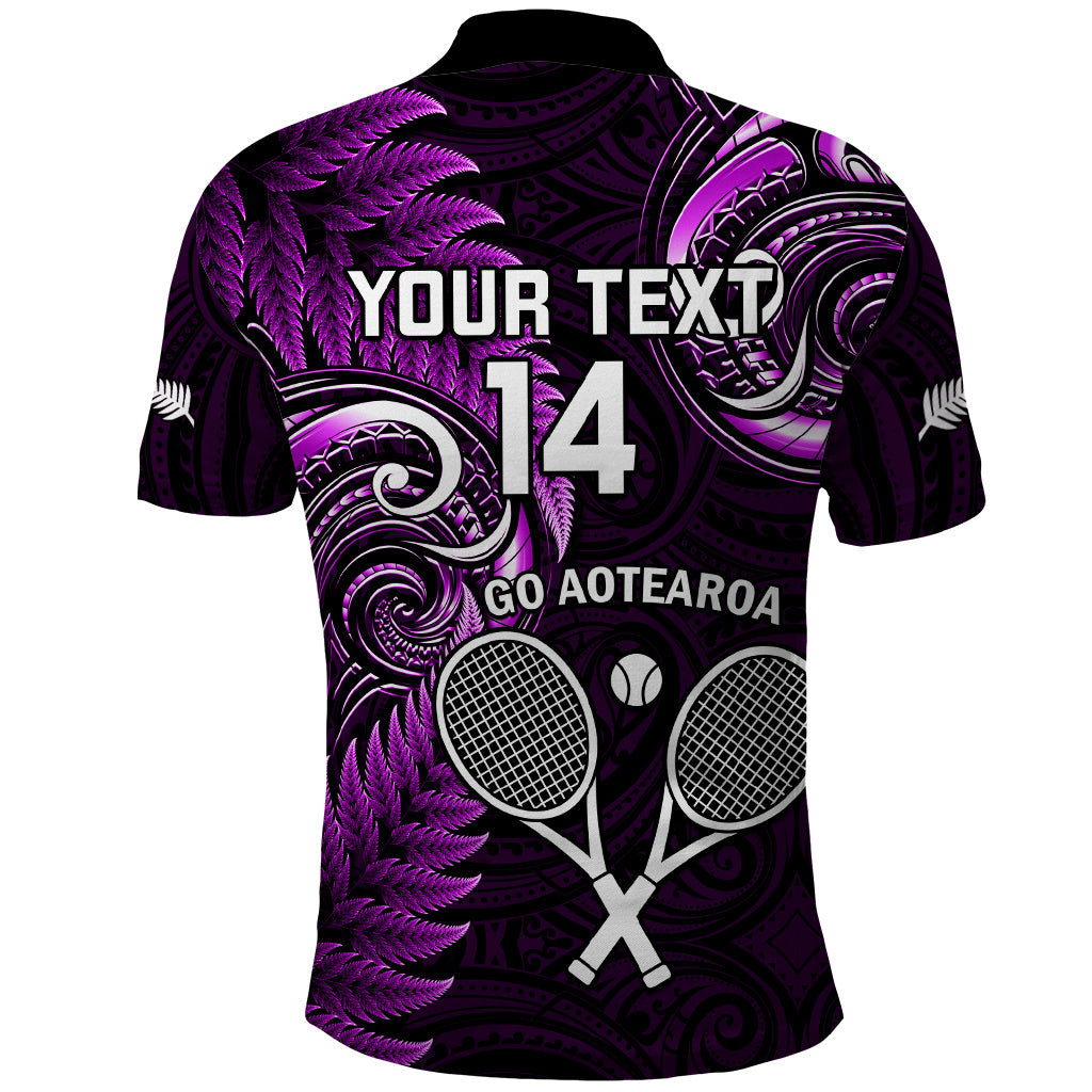 Custom New Zealand Tiki Tennis Polo Shirt 2024 Aotearoa Tenehi Maori Silver Fern - Purple - Vibe Hoodie Shop