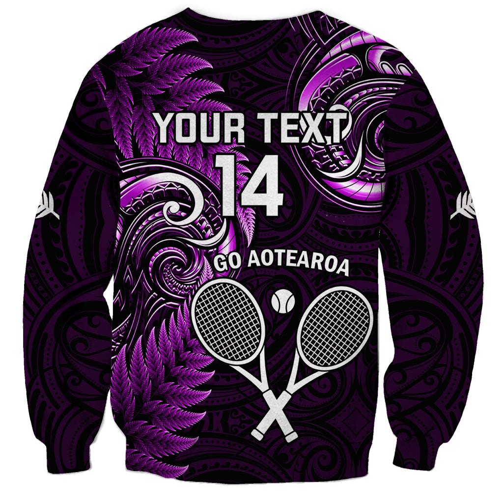 Custom New Zealand Tiki Tennis Sweatshirt 2024 Aotearoa Tenehi Maori Silver Fern - Purple - Vibe Hoodie Shop