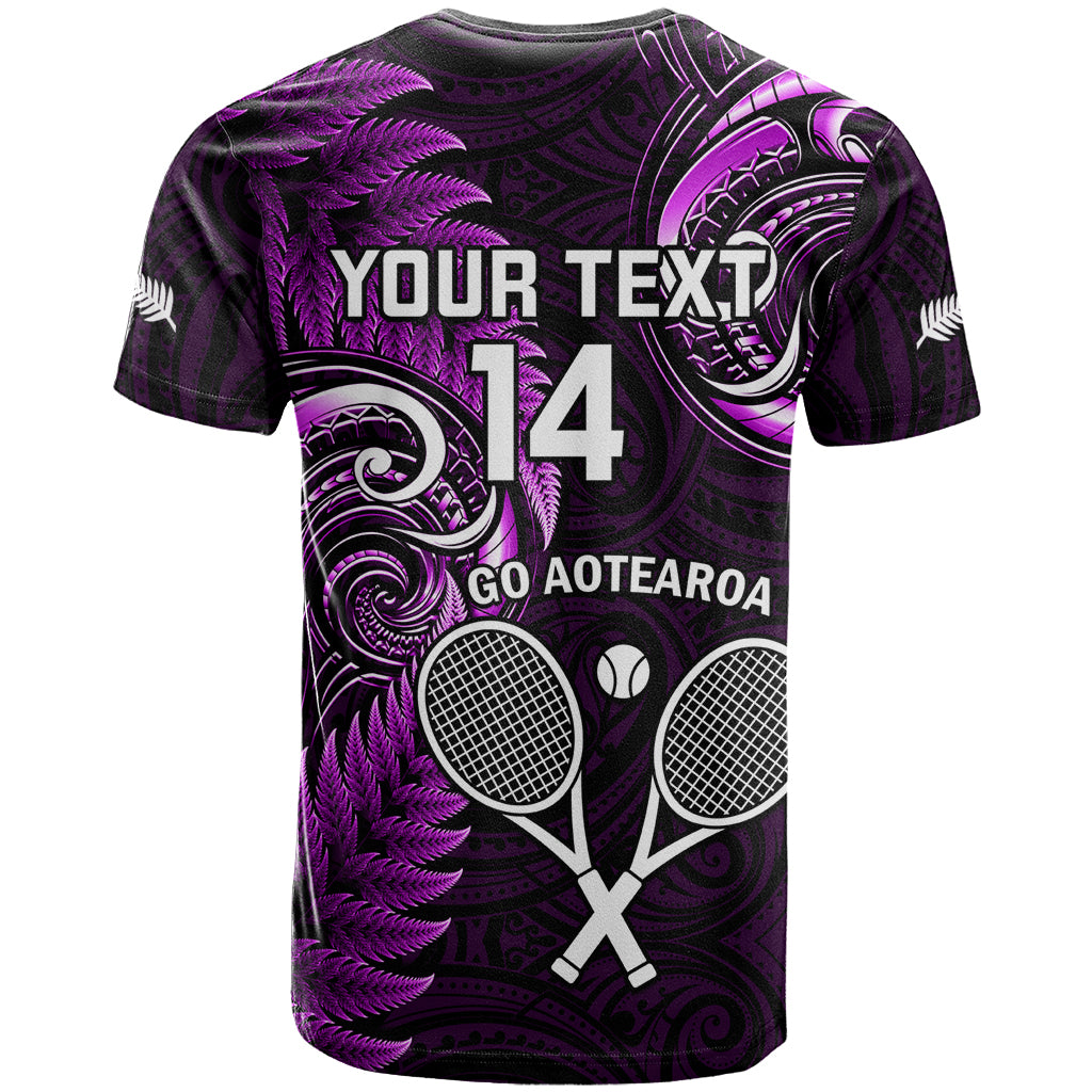 Custom New Zealand Tiki Tennis T Shirt 2024 Aotearoa Tenehi Maori Silver Fern - Purple - Vibe Hoodie Shop