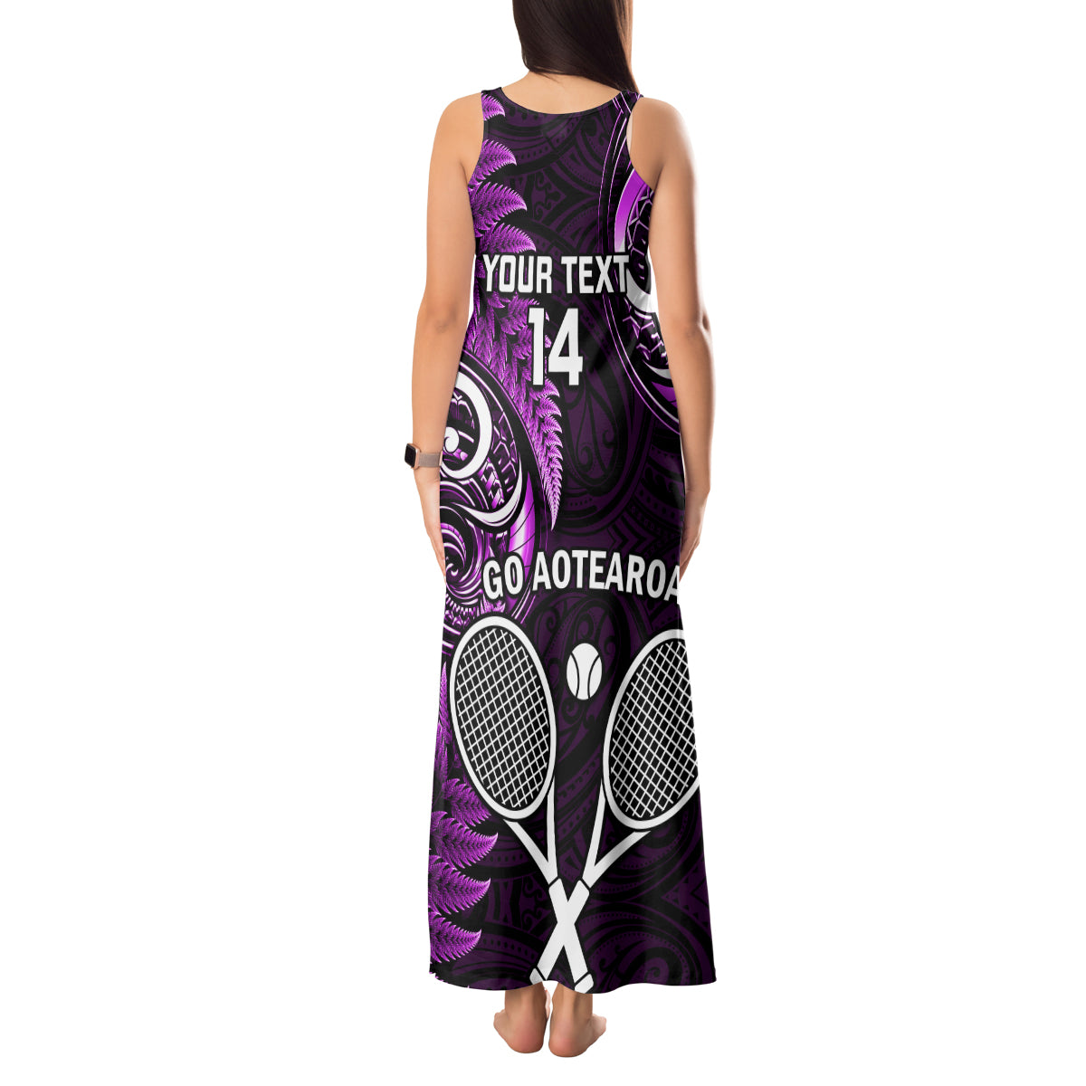 Custom New Zealand Tiki Tennis Tank Maxi Dress 2024 Aotearoa Tenehi Maori Silver Fern - Purple