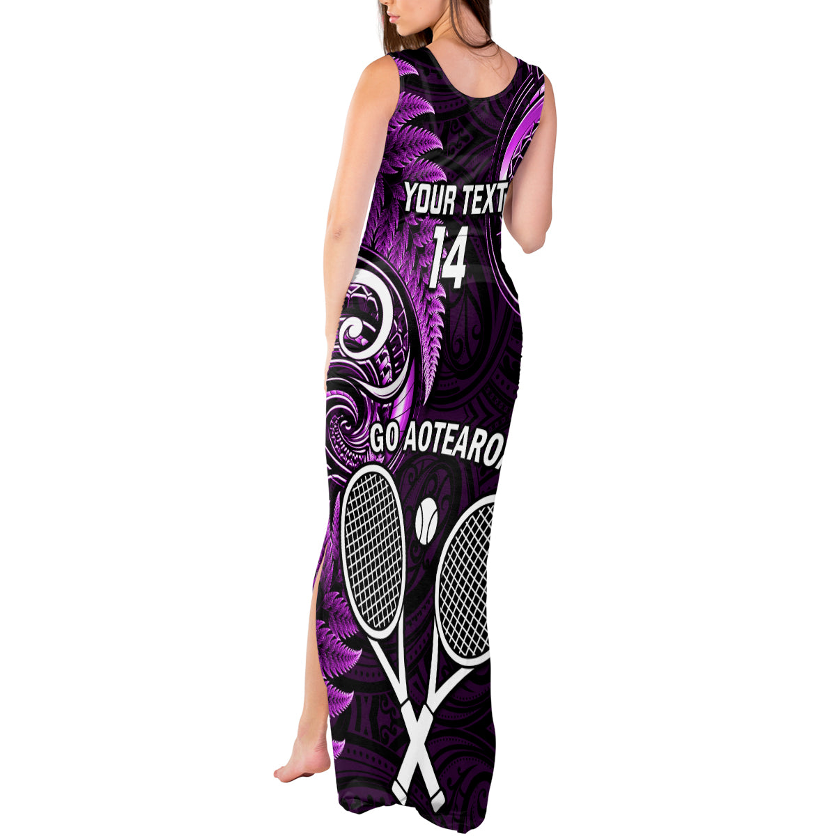 Custom New Zealand Tiki Tennis Tank Maxi Dress 2024 Aotearoa Tenehi Maori Silver Fern - Purple