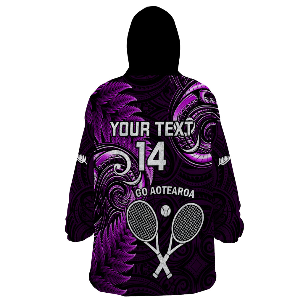 Custom New Zealand Tiki Tennis Wearable Blanket Hoodie 2024 Aotearoa Tenehi Maori Silver Fern - Purple - Vibe Hoodie Shop