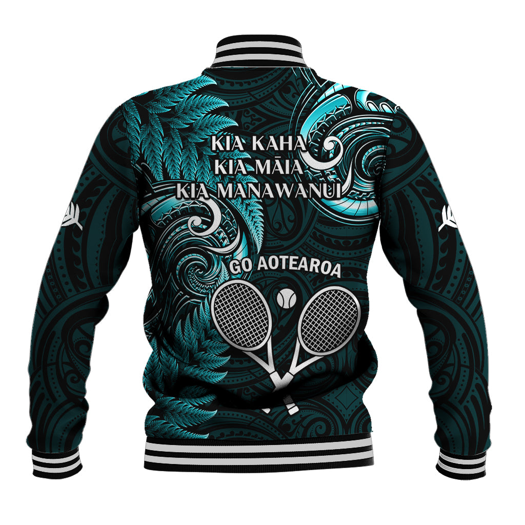 New Zealand Tiki Tennis Baseball Jacket 2024 Aotearoa Tenehi Maori Silver Fern - Turquoise - Vibe Hoodie Shop