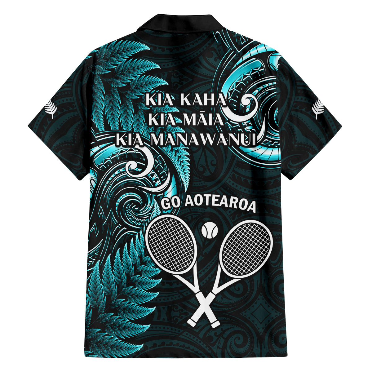 New Zealand Tiki Tennis Family Matching Off Shoulder Long Sleeve Dress and Hawaiian Shirt 2024 Aotearoa Tenehi Maori Silver Fern - Turquoise