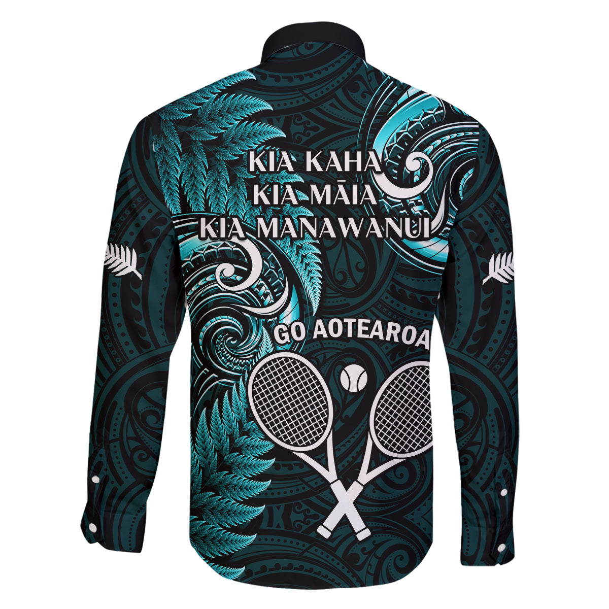 New Zealand Tiki Tennis Family Matching Off Shoulder Long Sleeve Dress and Hawaiian Shirt 2024 Aotearoa Tenehi Maori Silver Fern - Turquoise